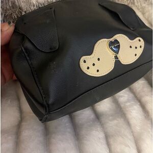 Betsey johnson small organizer makeup bag/pouch/case black white dog puppy face